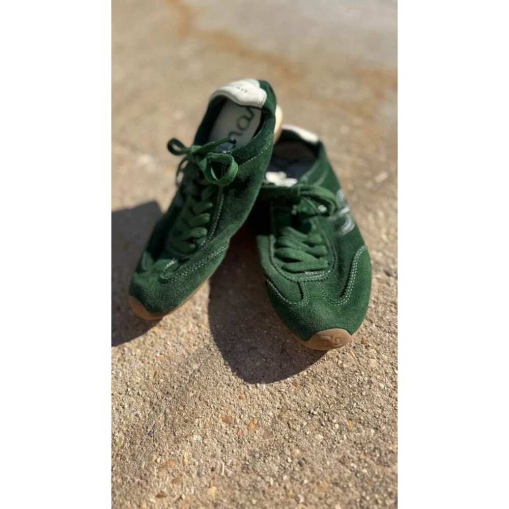 Sam Edelman Green Suede Retro Low Top Sneakers Gum Sole Womens